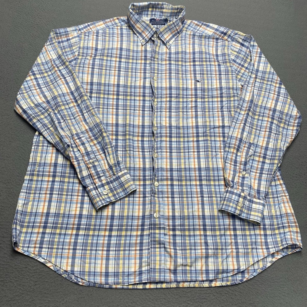 Vineyard Vines Shirt Mens 2XL Blue Plaid Long Sleeve Tucker Slim Fit Button Down